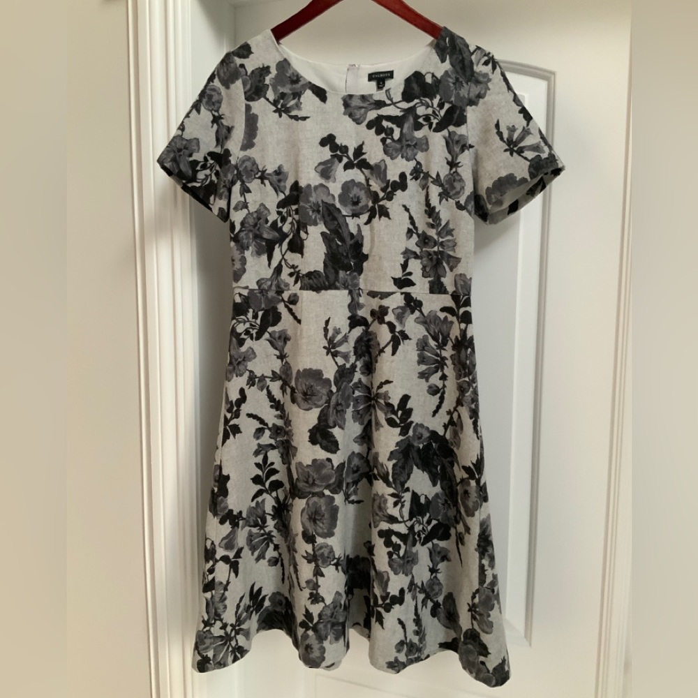 Talbots NWT $189 Gray Black Floral Fit & Flare Wool Blend Lined Dress